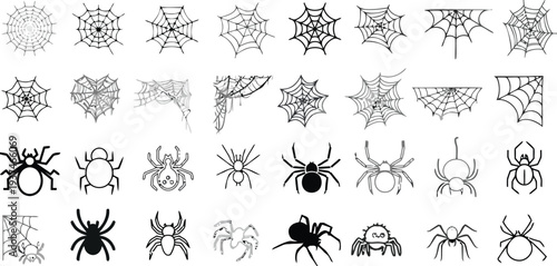 Collection of spider webs and spiders icons