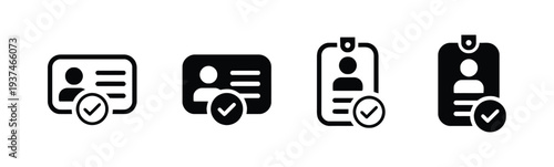 Collection of identity card icons with check mark symbols