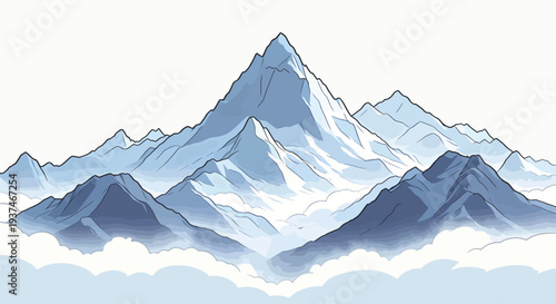 Snow-covered mountains stand tall above the clouds under a bright blue sky, creating a striking view of nature's beauty.