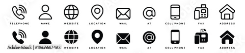 Contact information icons for business with telephone, mail, location, and website symbols