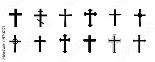 Collection of various cross symbols and icons