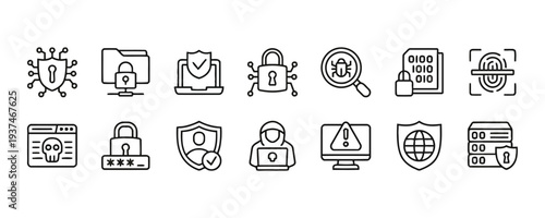 Cybersecurity icons set for internet safety and data protection concept
