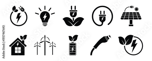 Eco energy symbols for sustainable power and environment