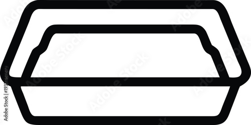 Outline drawing of a simple rectangular disposable food container for packaging