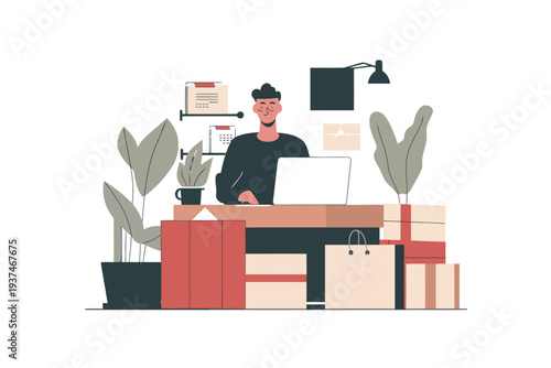 Young entrepreneur running online business from home success isolated