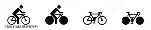 Cyclist icons and bicycle illustrations for sport and transportation