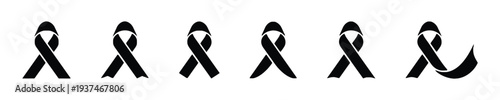 Group of black awareness ribbons on white background