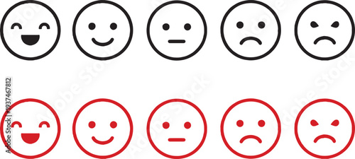 Emoticons and smiley faces showing different emotions, happy sad neutral expressions