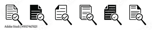 Document with magnifying glass and checkmark icons