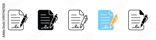 Document with pen and signature icons in various styles and colors