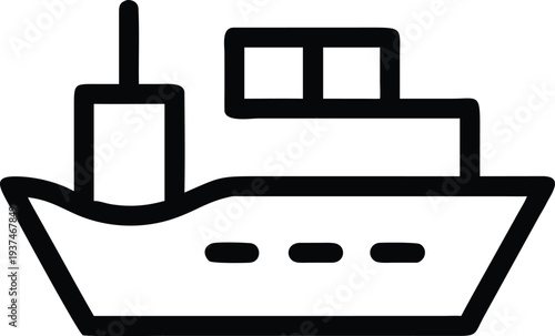 Outline Icon Depicting a Passenger Ship or Cruise Liner for Travel and Tourism