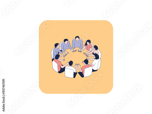 Diverse group of people sitting in a circle, collaborating and communicating together in a meeting