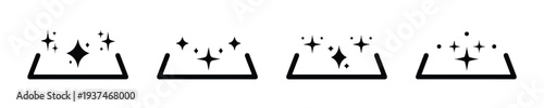Four icons showing surface cleanliness and sparkle effect