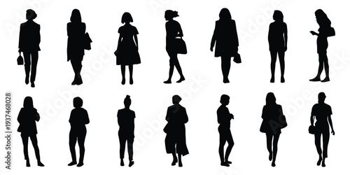 Female silhouettes in diverse modern fashion styles and poses