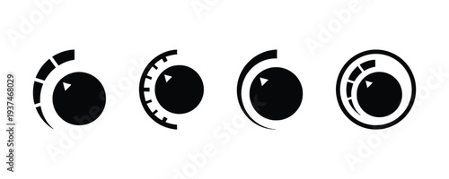 Four volume control knob icons with different settings