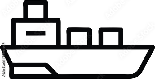 Outline Icon Illustrating a Commercial Cargo Ship Transporting Goods Across Oceans