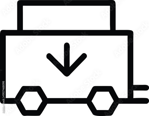 Outline icon of a cargo wagon receiving items for efficient delivery and logistics operations