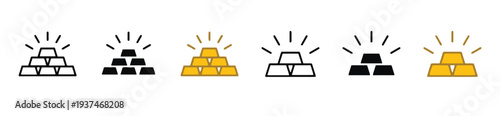 Gold bars stacked in pyramid shapes outline and filled for finance or wealth