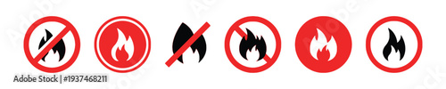 Fire and no fire prohibition signs in red circles
