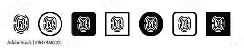 Fingerprint scanner icons in various shapes and styles for security and identification