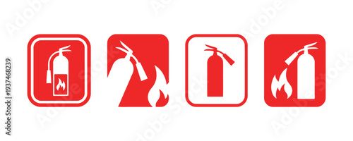 Fire extinguisher icons in red and white for fire safety and emergency preparedness