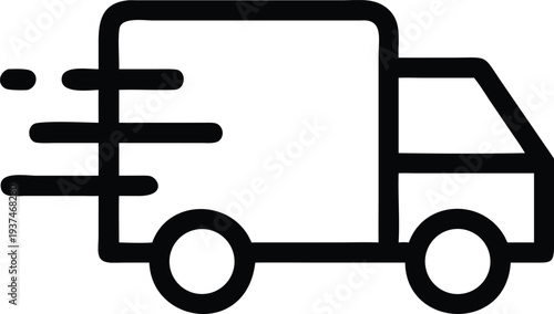 Outline icon of a fast delivery truck with motion lines indicating speed