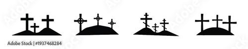 Graveyard crosses on hills illustration