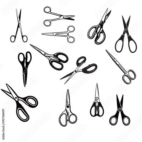 Scissors Vector Set: Comprehensive Collection of Kitchen, Office, Medical, and Sewing Shears Icons