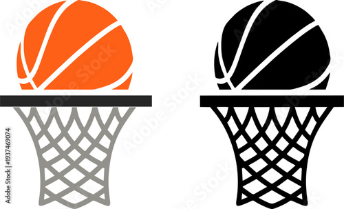 Basketball Ball Falling Into Net Hoop