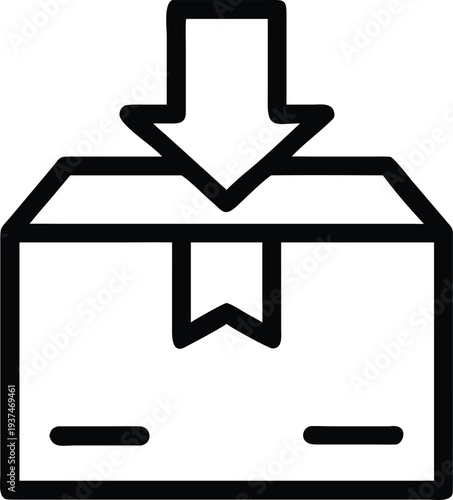 Package box with down arrow symbol for receiving items or digital content download