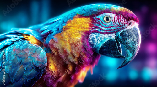 Wallpaper Mural Vibrant Ara Parrot Close Up with Neon Glow and Colorful Feathers Torontodigital.ca