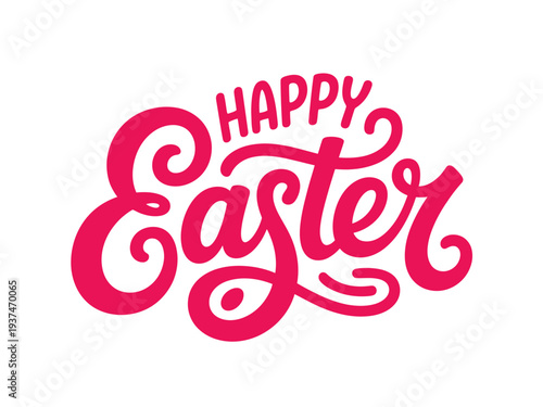 Vibrant Pink Happy Easter Greeting Card Design with Calligraphy Font on White Background