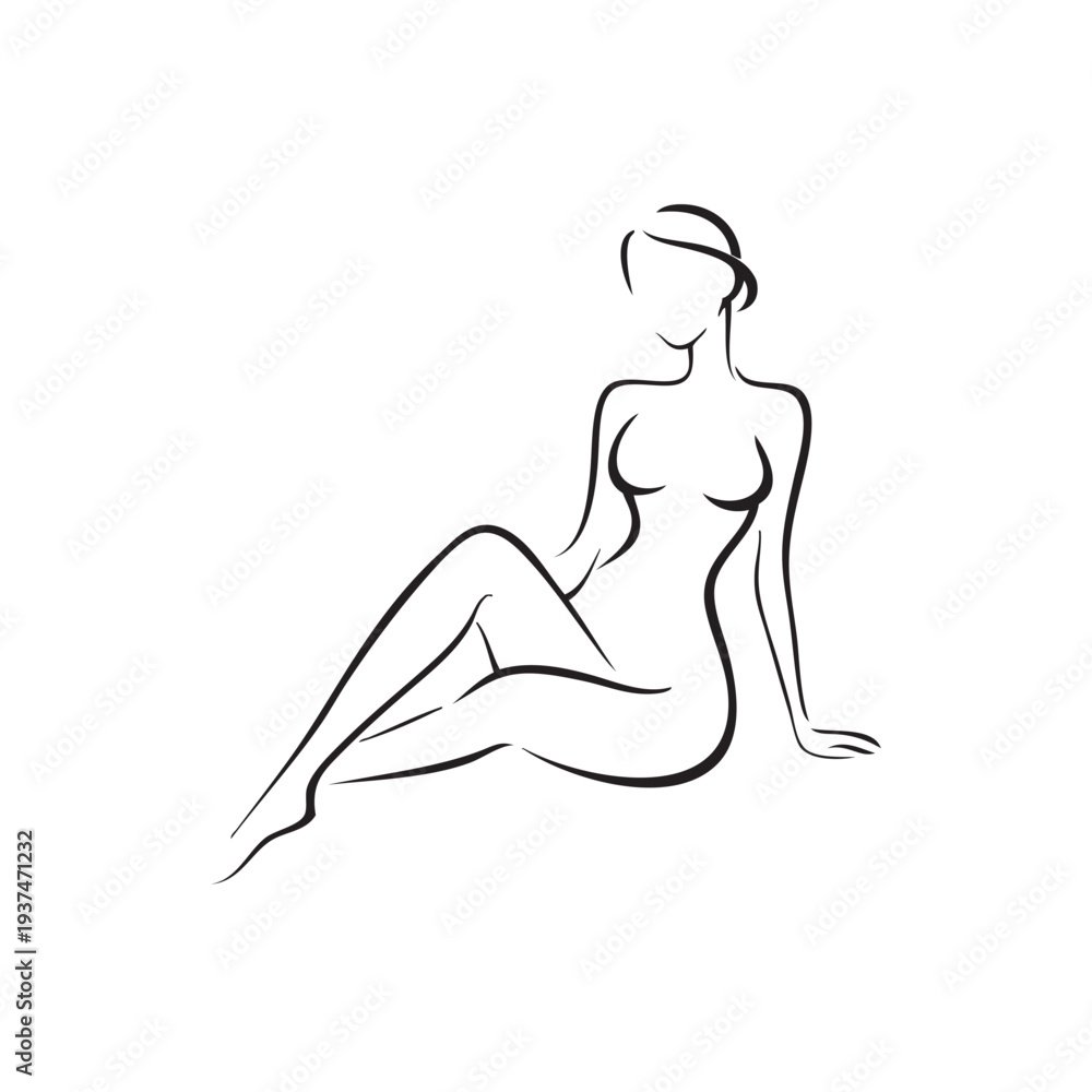 Fototapeta premium women sitting position, line drawing abstract