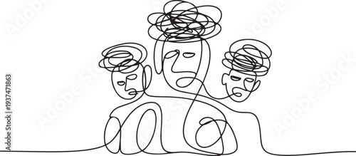 Continuous one-line art anxiety drawing art of stress confusing people because any problem. one line Icon drawing