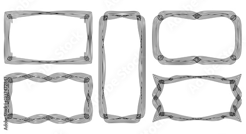set of 4 vintage decorative frames, classic ornamental borders, black and white outline vector, minimal elegant design, uniform stroke, isolated on white background