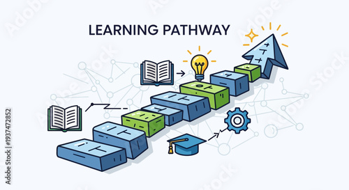 Educational journey concept illustrated with path to knowledge and success