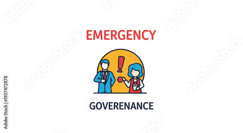 Emergency governance concept two figures with exclamation mark illustration