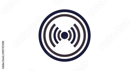 Simple navy blue logo of concentric circles with radiating lines on a white background.