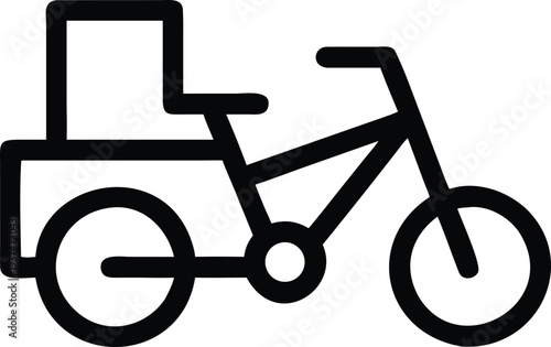 Simple black outline icon of a cargo bicycle with a rear delivery box