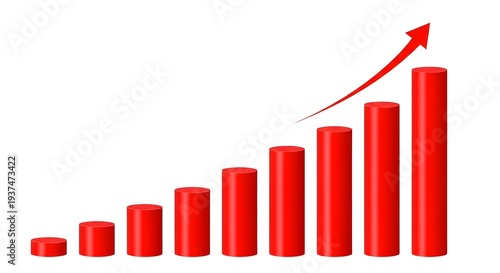 Ascending Growth Bar Chart with Rising Red Cylinders and Directional Arrow Free Download Ascending Growth Bar Chart with Rising Red Cylinders and Directional Arrow - GFXLoad