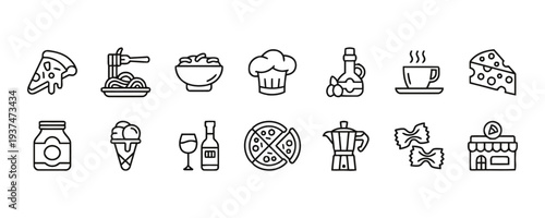 Italian food and drink icons set