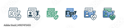 Healthcare record icons with heart pulse and personal data