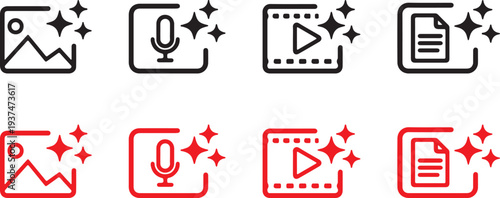 Icon set for media and documents including photo, microphone, video, and file