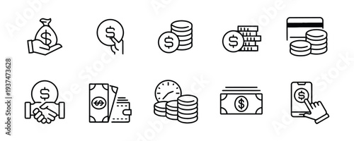 Icons related to money transactions and finance