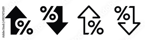 Icons showing percentage increase and decrease with arrows and percent symbols