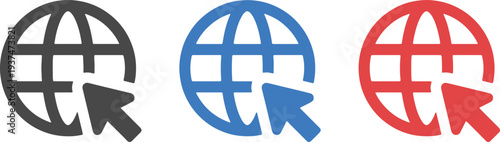 Internet world globe cursor icons set online connection symbols website navigation elements