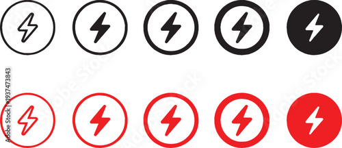 Lightning bolt icons in circle, black and red