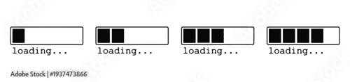 Loading progress bars with text loading indicator and data transfer icon