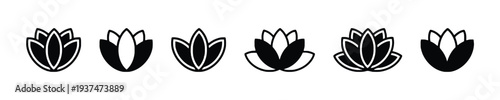 Lotus flower icons set outline silhouette open closed bloom