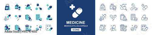Medicine pills and capsule icons set on white background vector pharmaceutical products